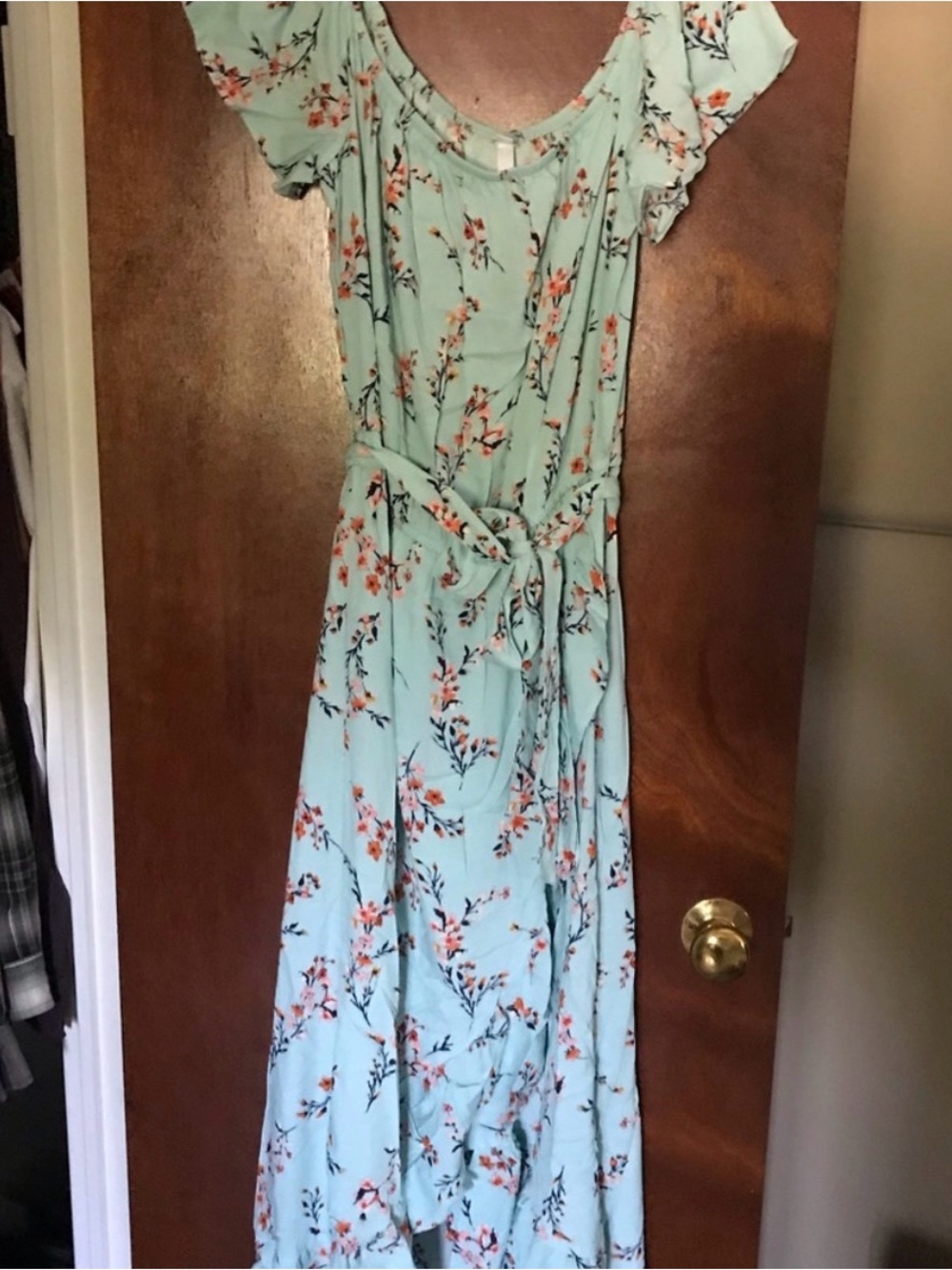 Floral Tie-Waist Maxi Dress in Light Aqua